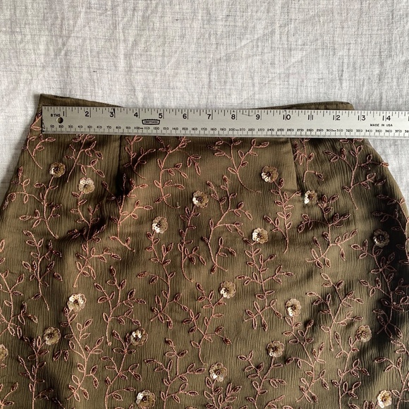 Vintage Y2K Express olive green beaded silk mini skirt Size S - Picture 9 of 15